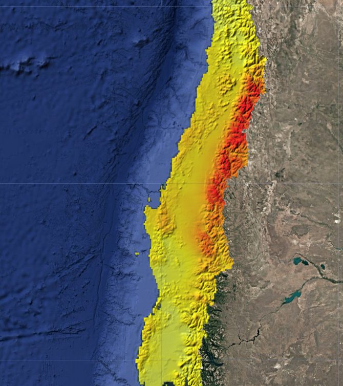 3D visualization of the annual precipitation trend in Chile